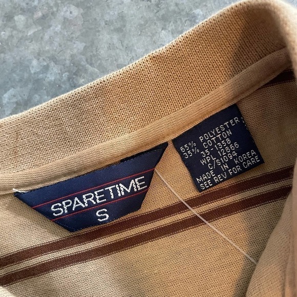 NWT Vintage Polo Shirt Mens Small Sparetime Single Stitch Retro Brown Tan Stripe - Picture 5 of 10
